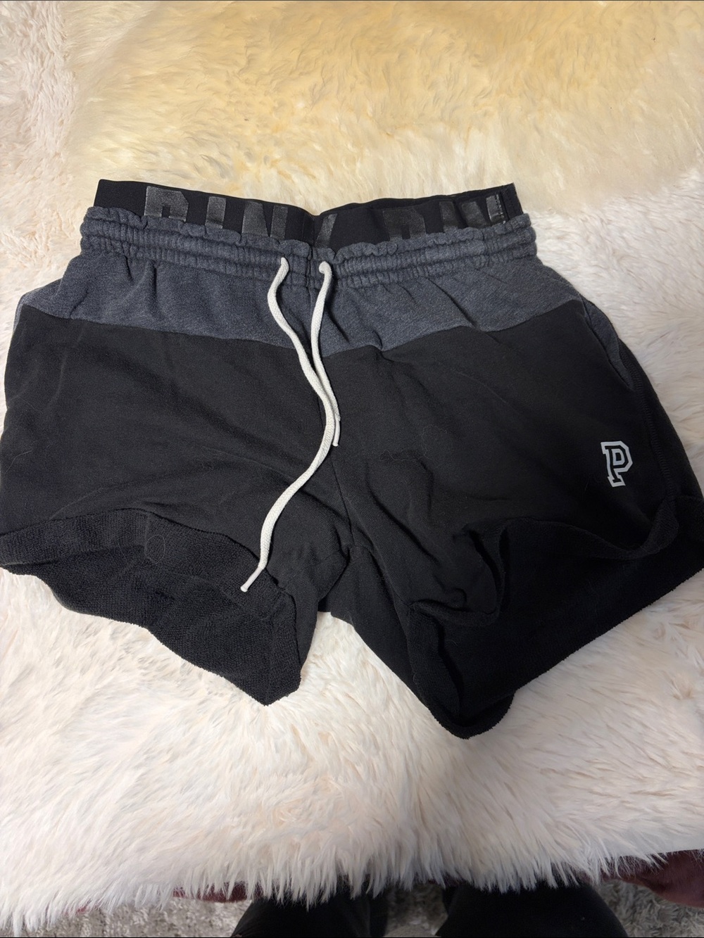 PINK Victoria's Secret Black & Charcoal Colorblock Athletic Shorts
